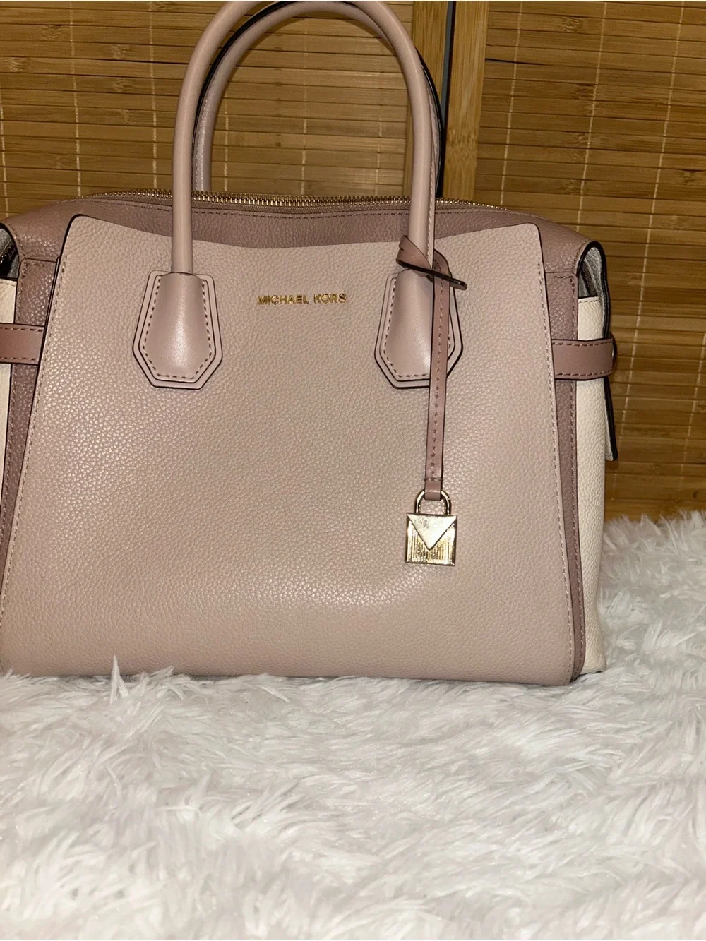 Michael Kors Mercer tote bag Pebble Leather Pink, White Beige Purse handbag